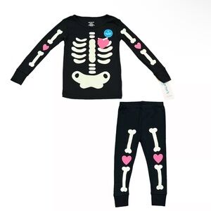 Carters Black/Pink Halloween Heart Skeleton 2 Piece Pajamas Set | NEW/NWT!! ☠️🩷